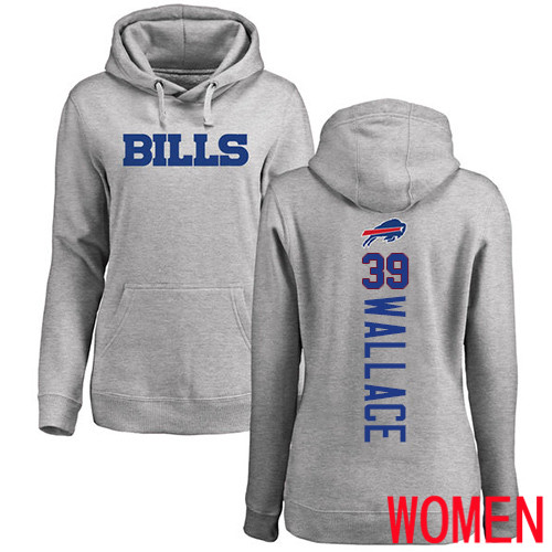 NFL Women Buffalo Bills #39 Levi Wallace Ash Backer Pullover Hoodie Sweatshirt